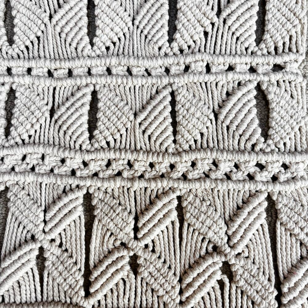 Hand made knotted macrame rope wall hanging creamy white Boho hippie chic decor